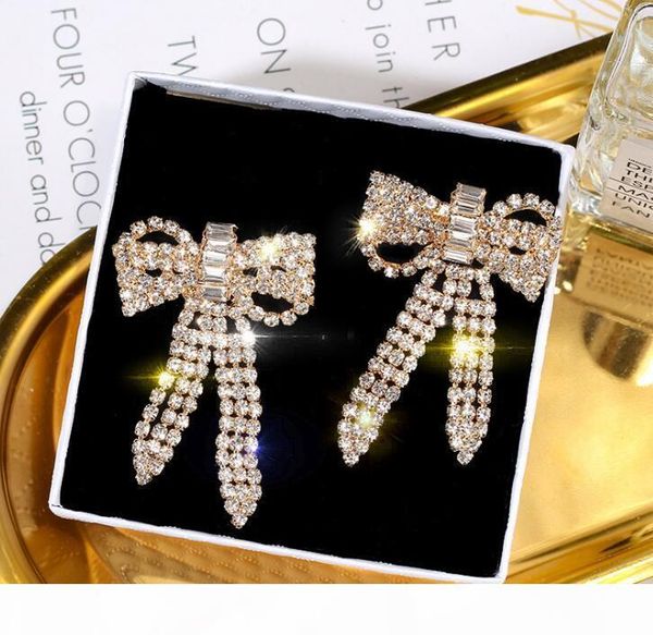

2020 new designer earrings with crystal silver gold bow sweet girl stud earrings cz diamond s925 silver needel jewelry, Golden;silver