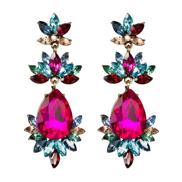 

fan exaggerated water drop-shaped multi-layer acrylic diamond flower earrings female temperament fashion full diamond earrings, Golden