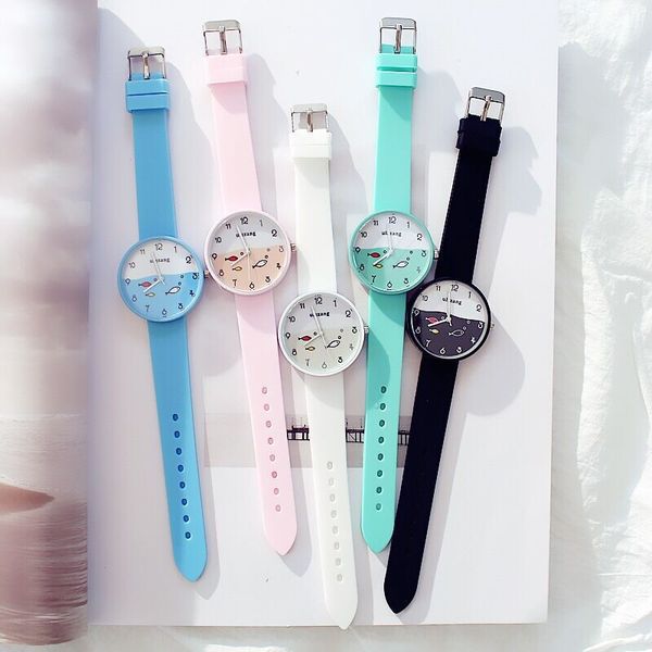 

a0828 fashion silicone cute student watch small fish couple silicone tape cartoon children's watch, Blue