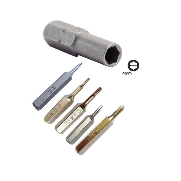 

new 6.35mm 1/4" insert bit adapter to 4mm screwdriver bit hex holder with pentalobe 0.8 1.2 y000/ y0.6 tri point bits for
