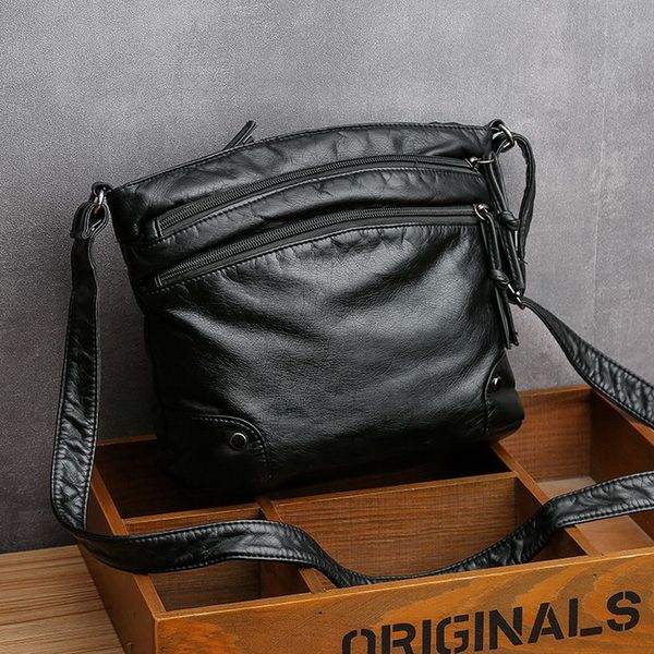 

fashion for luxury handbags women bags designer 2020 vintage crossbody pu leather black soft washed messenger flap bag
