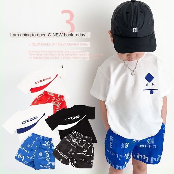 

mn2020 new children's letter printing mn2020 set new suit short sleeve two-piece set children's round neck sports suit
