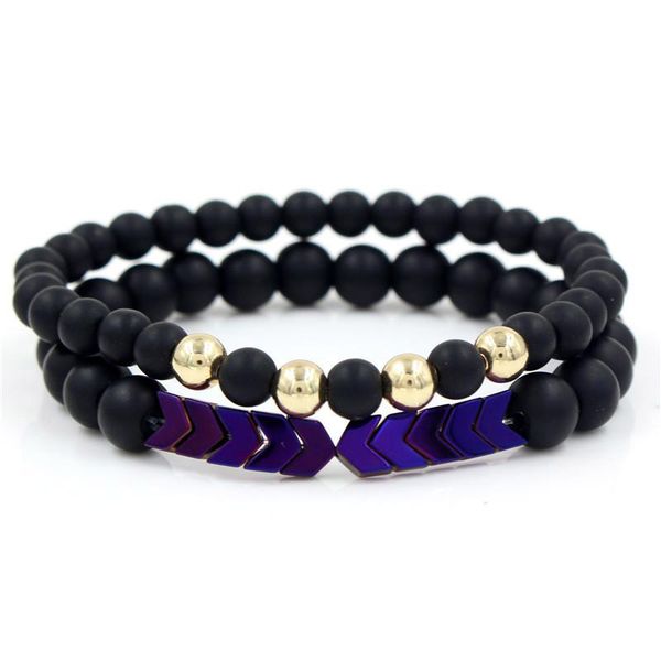 

cool natural bead bracelet mens and womens gift colorful hematite arrow bracelet for sale 2 pcs, Black