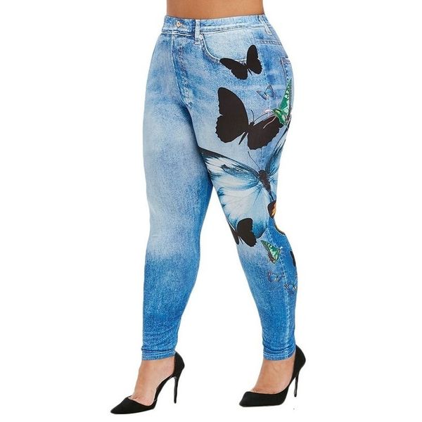 

butterfly print skinny leggings women casual faux long denim pants female trousers pants for women leggings plus size, Black