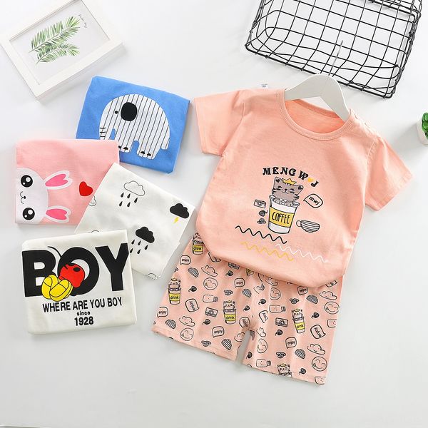 

syd9h 2019 new summer korean suit cotton short-sleeved shorts suits for boys and girls children's suits for boys and girls two-piece su