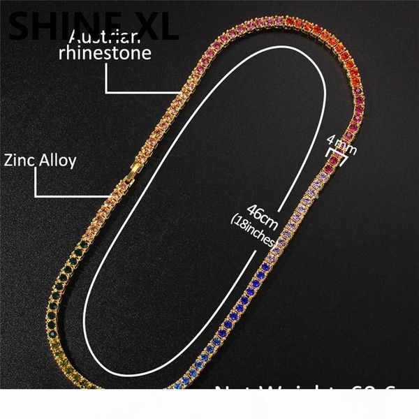 

4mm multicolor tennis chain necklace exaggerated personality imitation gold silver diamonds mens hip hop jewelry gift