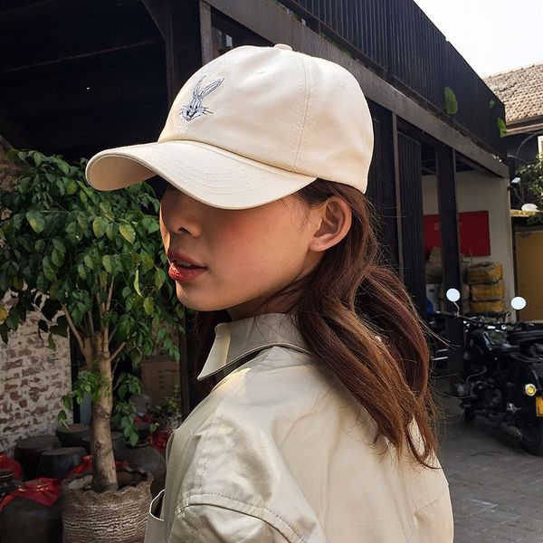

women's summer baseball embroidered hat cute cartoon cap korean new all-match baseball cap rabbit embroidery sun hat men's fashion, Blue;gray
