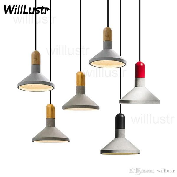 

handmade modern cement suspension lamp dinning living room wood cap concrete pendant light l restaurant sofa side bedside office cafe