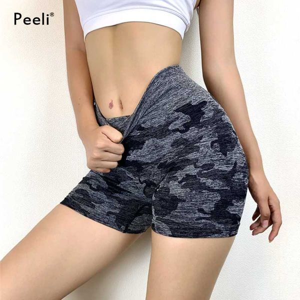 

high waist yoga shorts camo seamless hip up tight running shorts women workout gym clothes fitness sports biker leggings, White;red