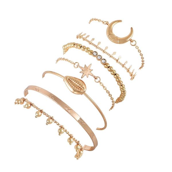 

alyxuy 7pcs/set boho gold bracelet set shell beads arrow geometric chain wrist charm bangles for women lover gift jewelry, Black