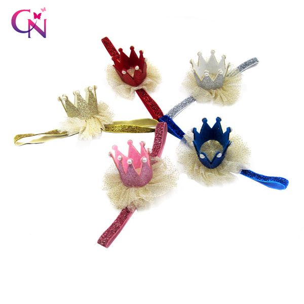 

cn симпатичный войлок корона с блеском упругой повязки для девочек детских handmade luxe детских ободки аксессуары для волос, Slivery;white