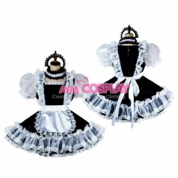 

locking satin-organza sissy boy maid dress tailor-madeing, Black;red