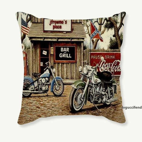 

45x45cm pillowcase vintage motorcycle decorative cushion cover retro pillow case sofa car linen cotton cushion cover home decor