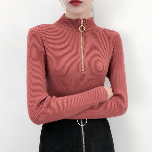 

women's sweaters womens winter turtleneck zipper sweater women thin pullover jumper knitted pull femme hiver truien dames, White;black
