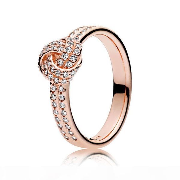 

r 925 sterling silver sparkling love knot ring set original box for pandora grain women wedding cz diamond 18k rose gold ring, Slivery;golden