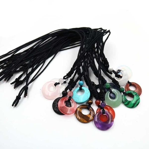 

xinshangmie 1 pcs circular hollow natural stone pendant rope chain necklace amethysts crystal opal diy for women charms jewelry, Silver