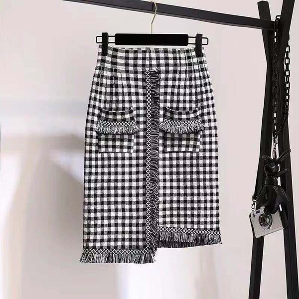 

skirts arrivals summer black and white bird latticework knitted 2021 short tassel stitching style hip skirt harajuku plus size