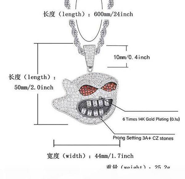 

y 14k iced out ghost pendant bling necklace micro pave cubic zircon pendant halloween jewelry, Silver