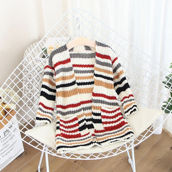 

cnaav 2019 autumn new children's mid-length striped cardigan korean style girlslong sleeve knitted 2019 autumn new children's mid, Blue