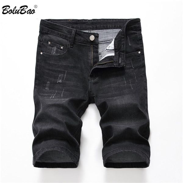 

bolubao mens denim shorts 2019 summer men stretch slim fit solid color short jeans men casual distressed knee length denim short, Blue