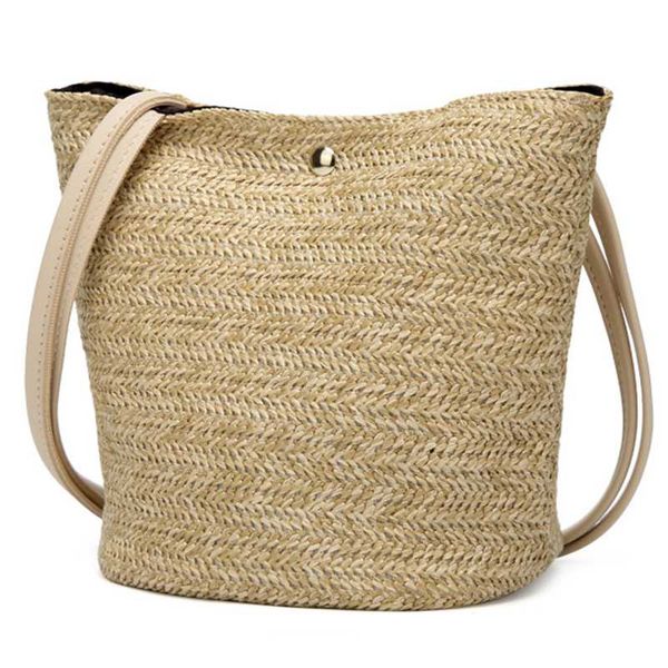 

bag women fashion women casual shoulder bag straw bags woven bucket handbag ladies with shoulder strap,creamy-white