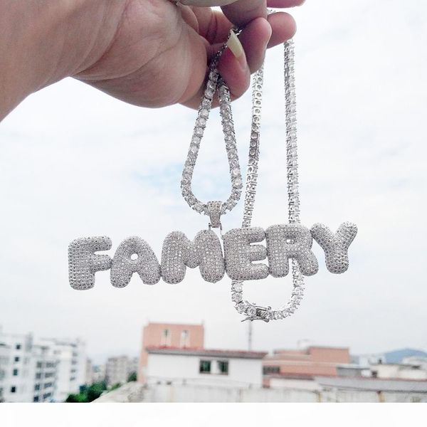 

numbers a-z custom name bubble letters necklace pendant for men women gold silver color with rope chain and tennis chain