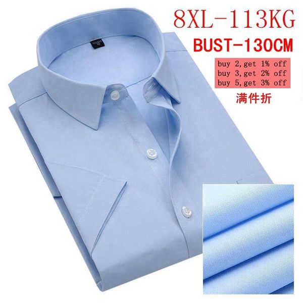 

men's large size short sleeve lapel blue shirt large size 6xl 7xl 8xl business casual office official occupation 11 color, White;black