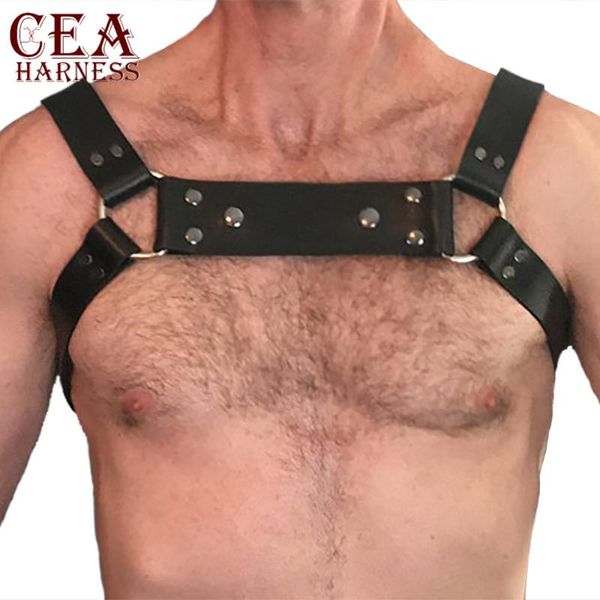 

cea.harness men's bondage harness pu leather shoulder body chest harness bondage gay male adjustable buckle, Black;brown