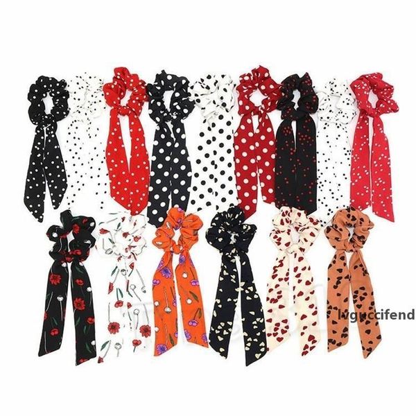 

wave point print scrunchie hairband scarf elastic hairband bow hair rubber ropes girls hair ties hair accessories t2c5124