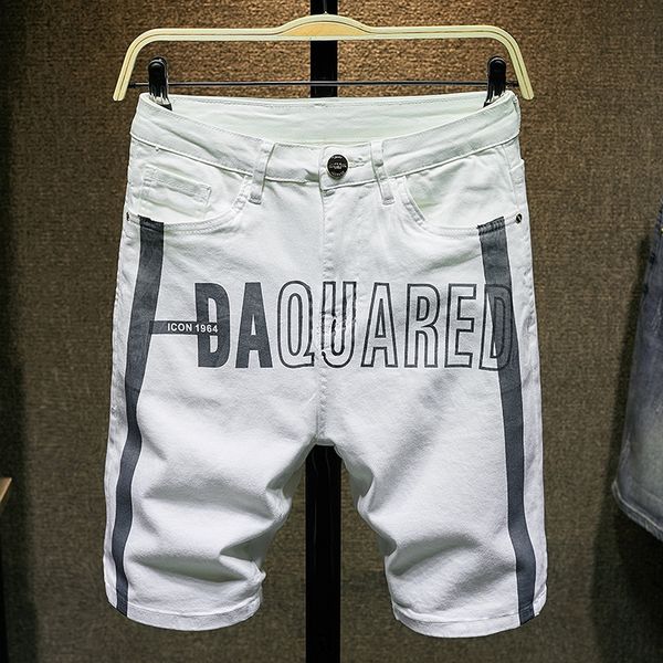 

white denim shorts men's fashion brand 2020 summer loose straight shorts casual pants letter printing five-point casual pants trend, Blue