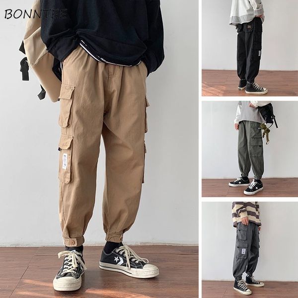 

pants men cargo loose 3xl plus size drawstring high elastic waist mens harajuku streetwear bundle simple students all-match chic, Black