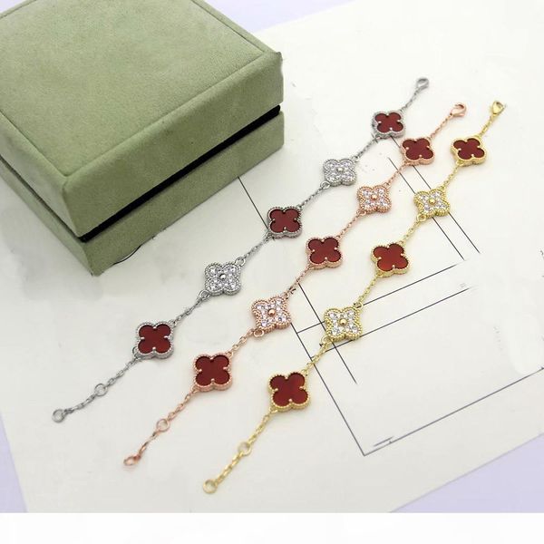 

m europe america fashion lady women brass 5 motifs onyx malachite mother of pearl carnelian and full diamond four leaf flower chain bra, Black