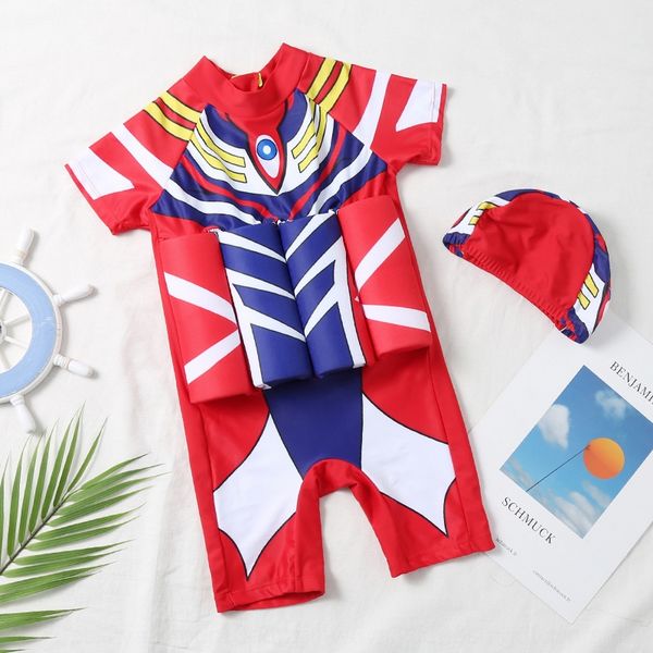 

new korean body clothes children's floating swimsuit male baby lion dinosaur jumpsuit infant and child children's buoyancy swimsui, Black;red