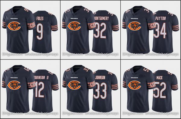 

chicago bears men #52 khalil mack 9 nick foles 34 walter payton 33 jaylon johnson women youth nfl navy big team logo jersey, Black;red