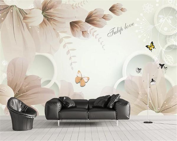 

custom 3d p wallpaper home decor modern white circle fantasy 3d flower background wall romantic decorative silk mural wallpaper