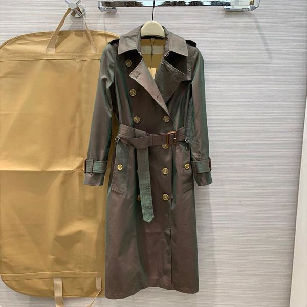 

women's trench coats 2021 high-end discoloration coat women lapel double breasted slim belt high waist long overcoat elegant lady offic, Tan;black