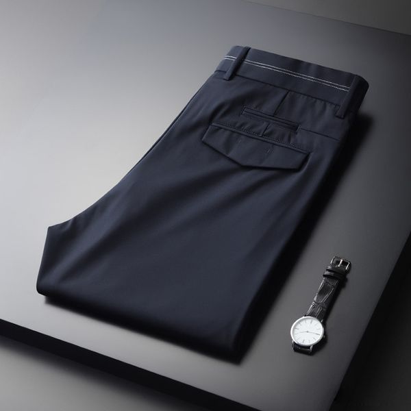 

minglu silky мужские штаны luxury solid color тонкий проветривайте вскользь мужской брюки мода slim fit navy молодой человек брюки мужчина, Black