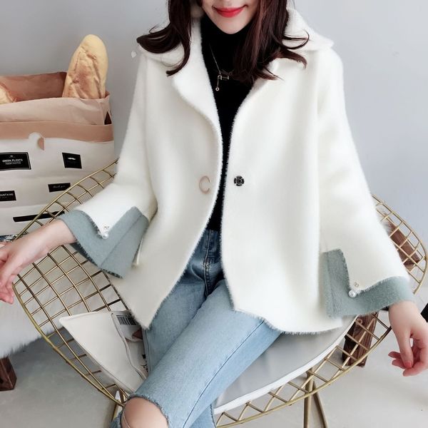 

women's jackets 2021 sweater female autumn and winter coat cardigan belt solid color pocket loose thick warm, Black;brown