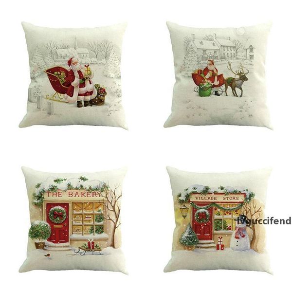 

2018 christmas decorative pillowcase cushion cover 45*45cm linen snowman deer printed home bed sofa pillow case