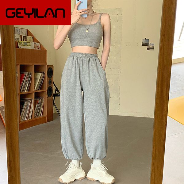

women's pants & capris sweat korean style loose jogging sweatpants women 's grey high waist joggers 2021 harun trousers casual fas, Black;white