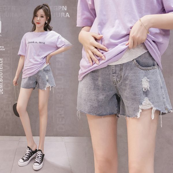 

18241# maternity leisure pants cowboy summer shorts support abdomen elastic for pregnant women shorts belly support pants, White