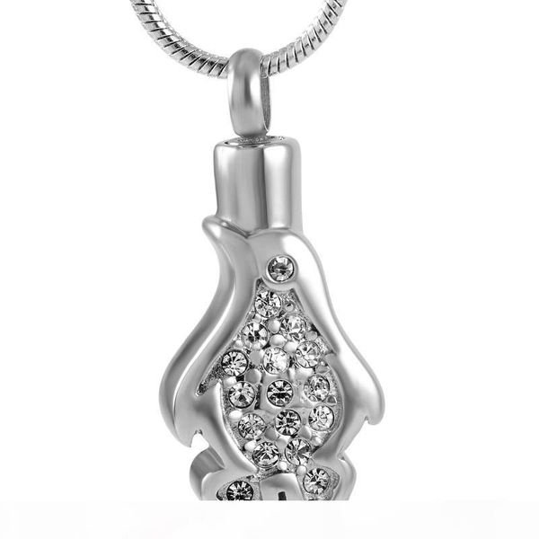 

ijd9178 pet urn necklace stainless steel clear crystal penguin keepsake cremation pendant for animal ashes jewelry, Silver