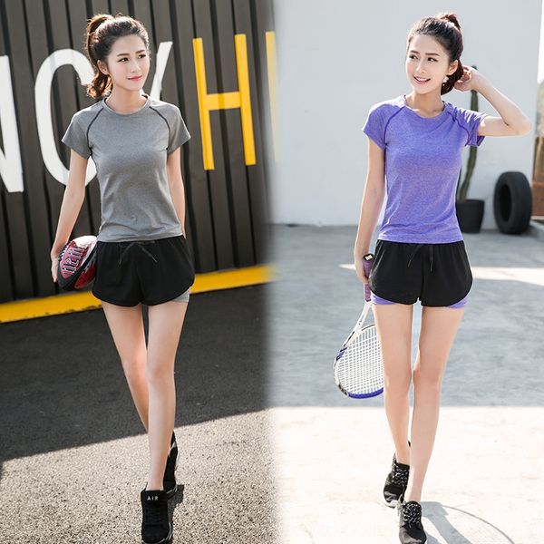 

zgrcl new suit women's summer fitness short-sleeved loose slimming stretch sports yoga yoga running clothes quick-drying clothes intern, White;black