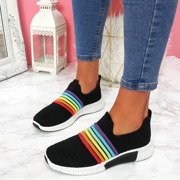 

2020 sneakers women casual shoes mesh air-cushion flat anti-slip women sneakers outdoor jogging trainer female vulcanized shoes, Black