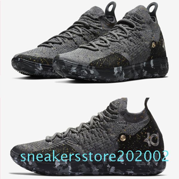 

kd 11 casual shoes gold splatter kevin durant 11s designer multi-color/metallic gold men shoes size 7-12 s02, Black