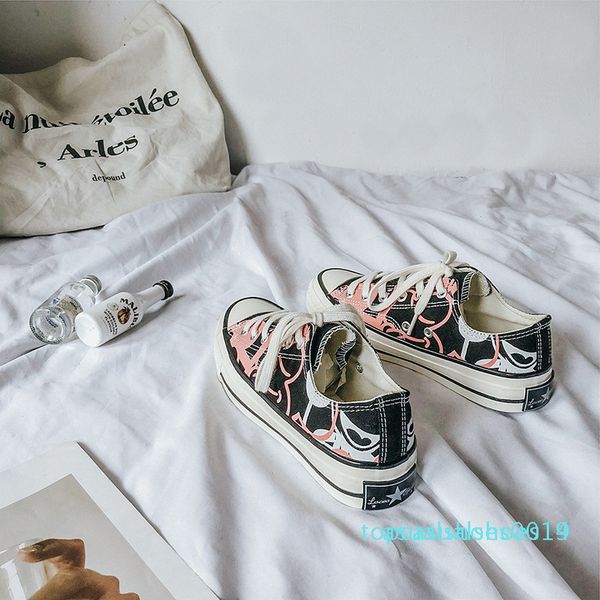 

2020rainbow white shoes woman canvas sneakers with color lace spring new female casual sneakers platform shoes white c14, Black