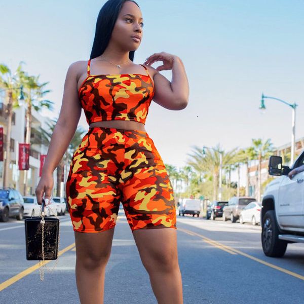 

women sports suit camouflage print crop empire short pants workout tracksuit summer outfit casual 2 piece set, Gray