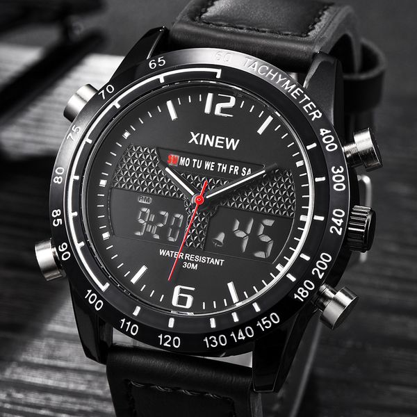 

new fashion digital men lesther led watch dual time watches, Slivery;brown