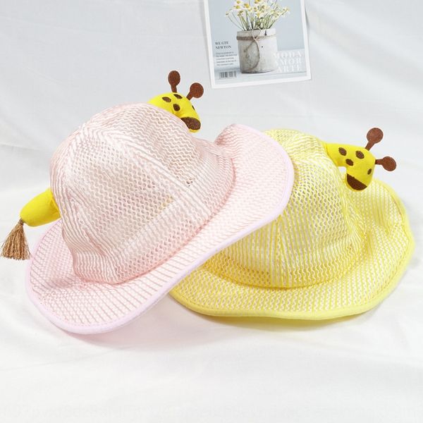 

children's summer new bucket bucket korean version 2020 cute small breathable deer net baby basin hat sunshade fisherman hat, Yellow