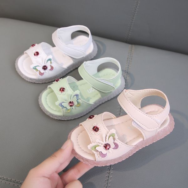 

kids sandals summer new style toddler girl beach shoes soft leather flat heels with children hook & loop solid color, Black;red